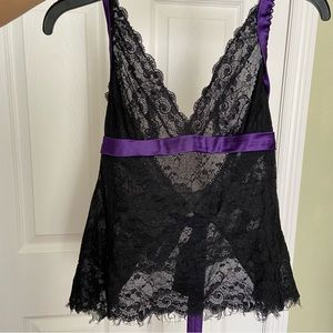 D&G DOLCE GABBANA Vintage Purple Black Lace Halter Tie Top